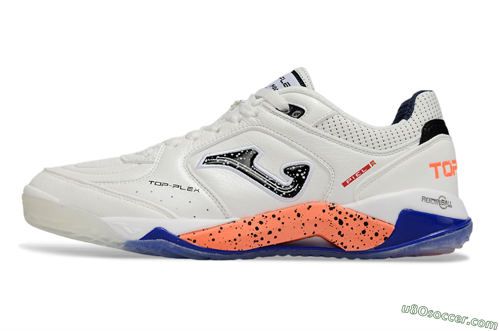 Joma Top Flex IC Indoor & Futsal Soccer Shoes - White/Coral Orange/Navy Blue 2