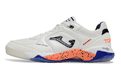 Joma Top Flex IC Indoor & Futsal Soccer Shoes - White/Coral Orange/Navy Blue