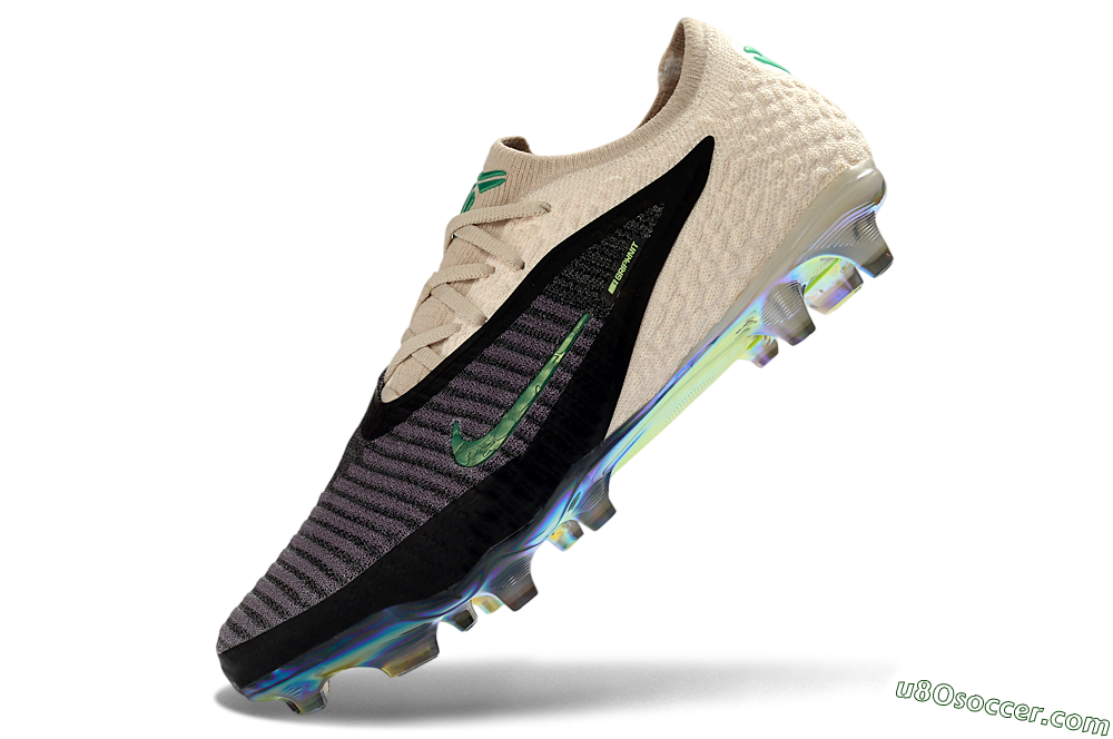 Nike Phantom 6 Elite Low FG Firm Ground Soccer Cleats - Black/Gleaming Green/Champagne White 6