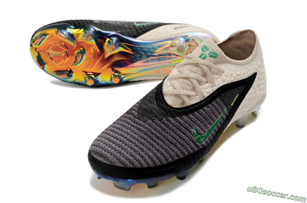 Nike Phantom 6 Elite Low FG Firm Ground Soccer Cleats - Black/Gleaming Green/Champagne White 3