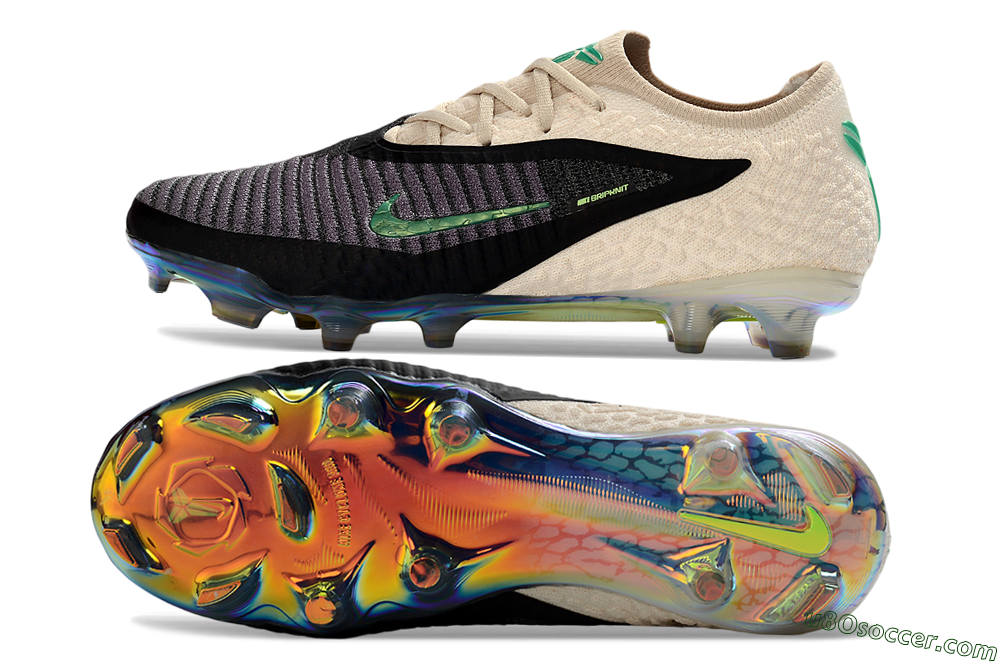 Nike Phantom 6 Elite Low FG Firm Ground Soccer Cleats - Black/Gleaming Green/Champagne White 0
