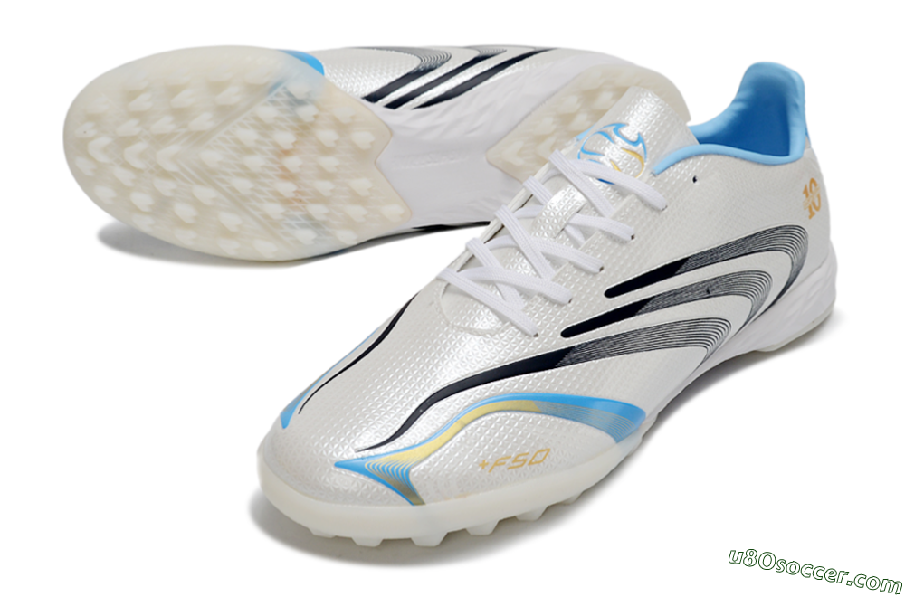 Adidas F50 Tunit Elite TF Artificial Turf Soccer Shoes - White/Sky Blue/Black 3