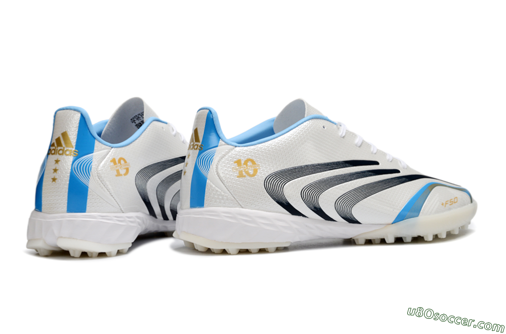 Adidas F50 Tunit Elite TF Artificial Turf Soccer Shoes - White/Sky Blue/Black 6