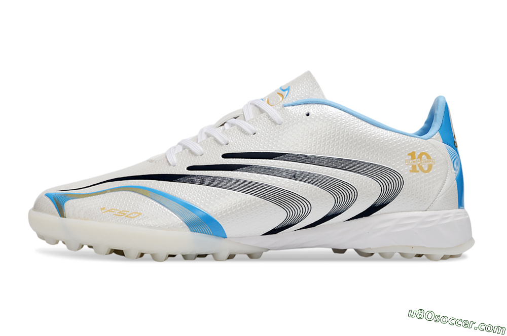 Adidas F50 Tunit Elite TF Artificial Turf Soccer Shoes - White/Sky Blue/Black 2