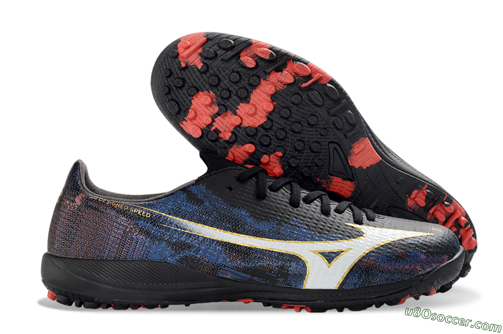 Mizuno Alpha 3 Elite TF Artificial Turf Soccer Shoes - Black/Electric Blue/Crimson Red 1