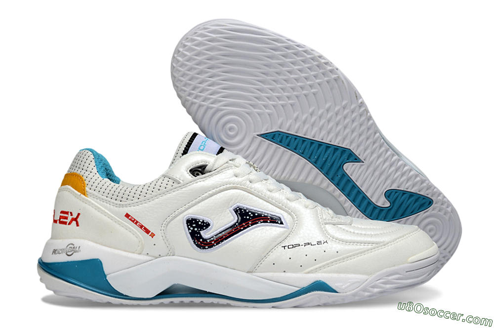 Joma Top Flex IC Indoor & Futsal Soccer Shoes - White/Ocean Blue/Sunshine Yellow 1