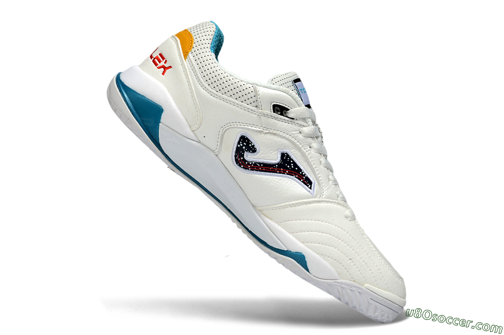Joma Top Flex IC Indoor & Futsal Soccer Shoes - White/Ocean Blue/Sunshine Yellow 4
