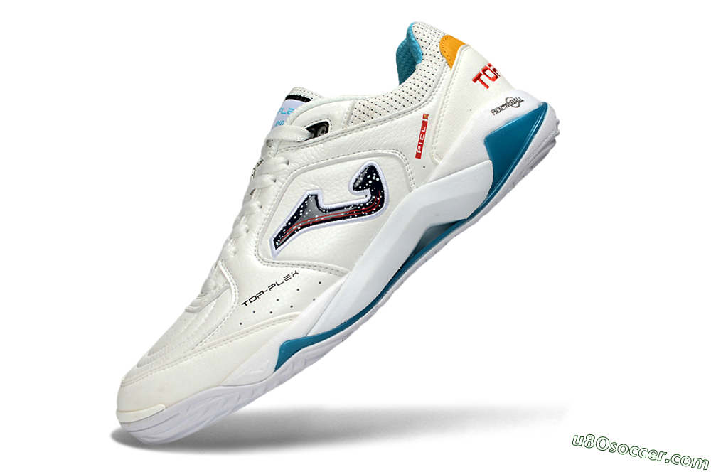 Joma Top Flex IC Indoor & Futsal Soccer Shoes - White/Ocean Blue/Sunshine Yellow 5