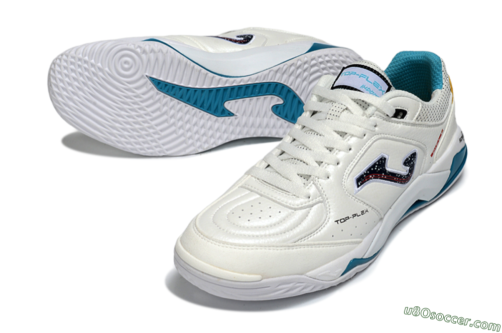 Joma Top Flex IC Indoor & Futsal Soccer Shoes - White/Ocean Blue/Sunshine Yellow 3