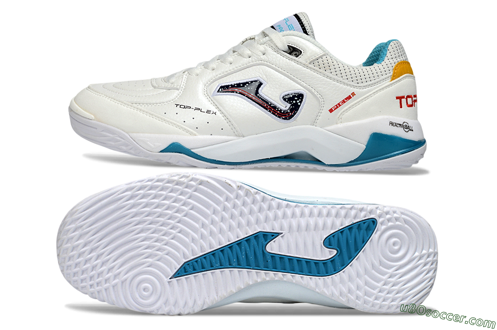Joma Top Flex IC Indoor & Futsal Soccer Shoes - White/Ocean Blue/Sunshine Yellow 0