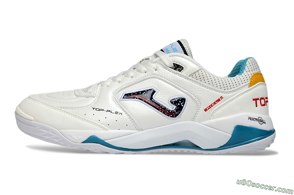 Joma Top Flex IC Indoor & Futsal Soccer Shoes - White/Ocean Blue/Sunshine Yellow 2
