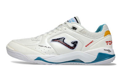 Joma Top Flex IC Indoor & Futsal Soccer Shoes - White/Ocean Blue/Sunshine Yellow