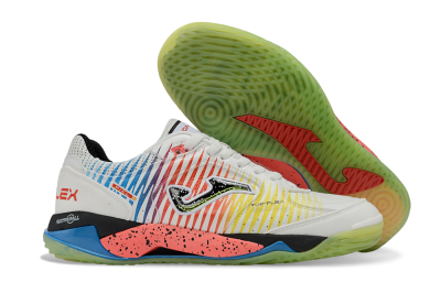 Joma Top Flex IC Indoor & Futsal Soccer Shoes - White/Neon Green/Coral Pink