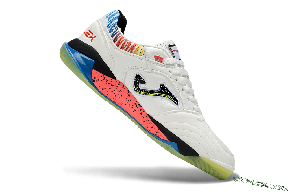 Joma Top Flex IC Indoor & Futsal Soccer Shoes - White/Neon Green/Coral Pink 4