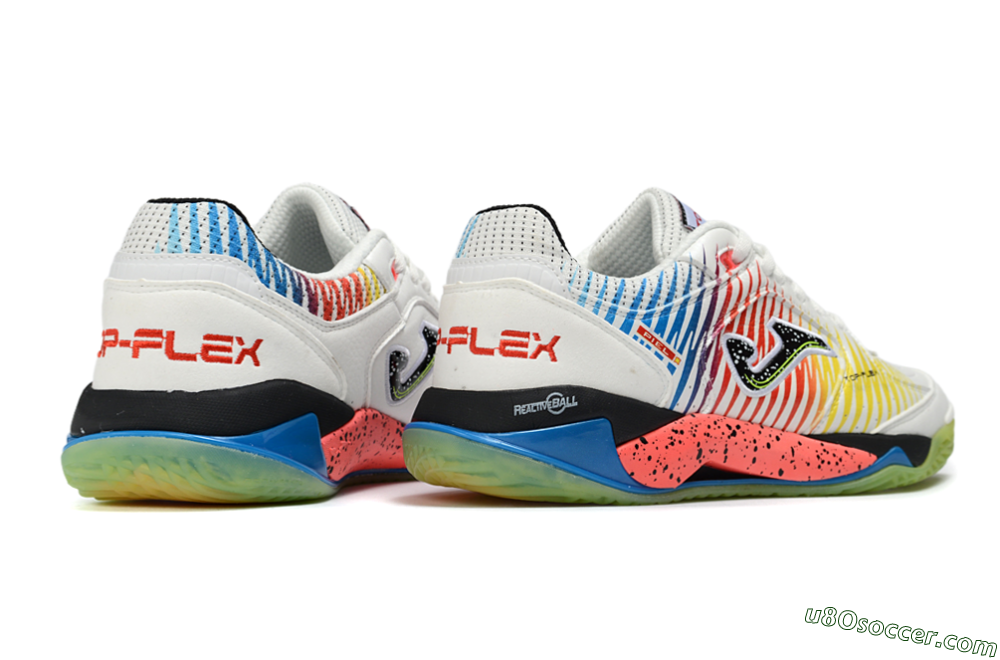 Joma Top Flex IC Indoor & Futsal Soccer Shoes - White/Neon Green/Coral Pink 6