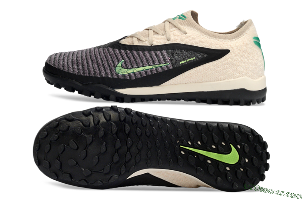 Nike Phantom 6 Elite Low TF Artificial Turf Soccer Shoes - Beige/Charcoal Gray/Lime Green 0