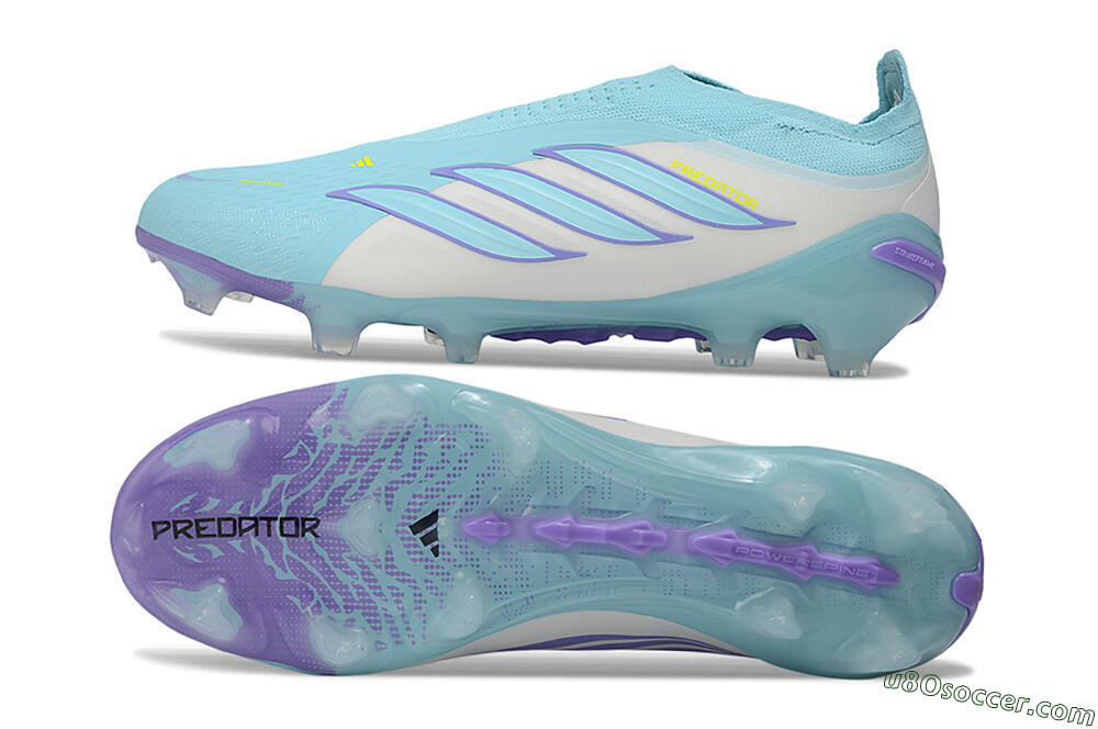 Adidas Predator 26 Elite Laceless FG Firm Ground Soccer Cleats - Aqua/Sky Blue/Lavender 0