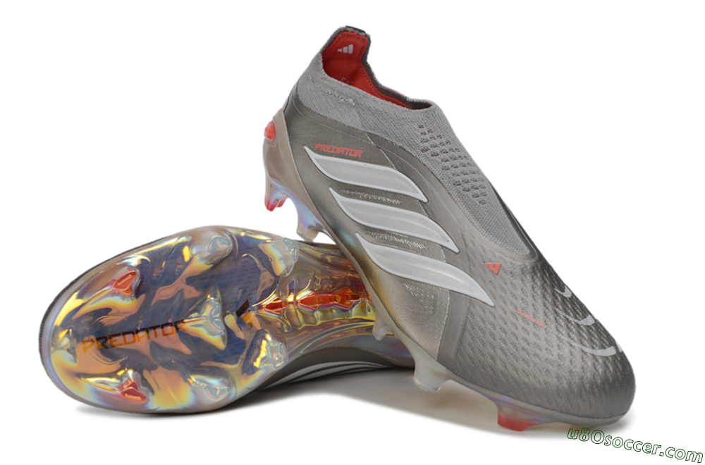 Adidas Predator 26 Elite Laceless FG Firm Ground Soccer Cleats - Gray/Supernova Silver/Red Flash 3