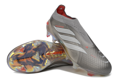 Adidas Predator 26 Elite Laceless FG Firm Ground Soccer Cleats - Gray/Supernova Silver/Red Flash
