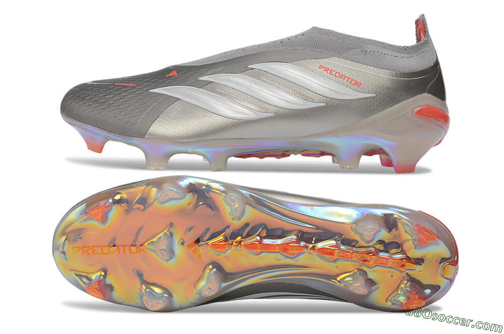 Adidas Predator 26 Elite Laceless FG Firm Ground Soccer Cleats - Gray/Supernova Silver/Red Flash 0