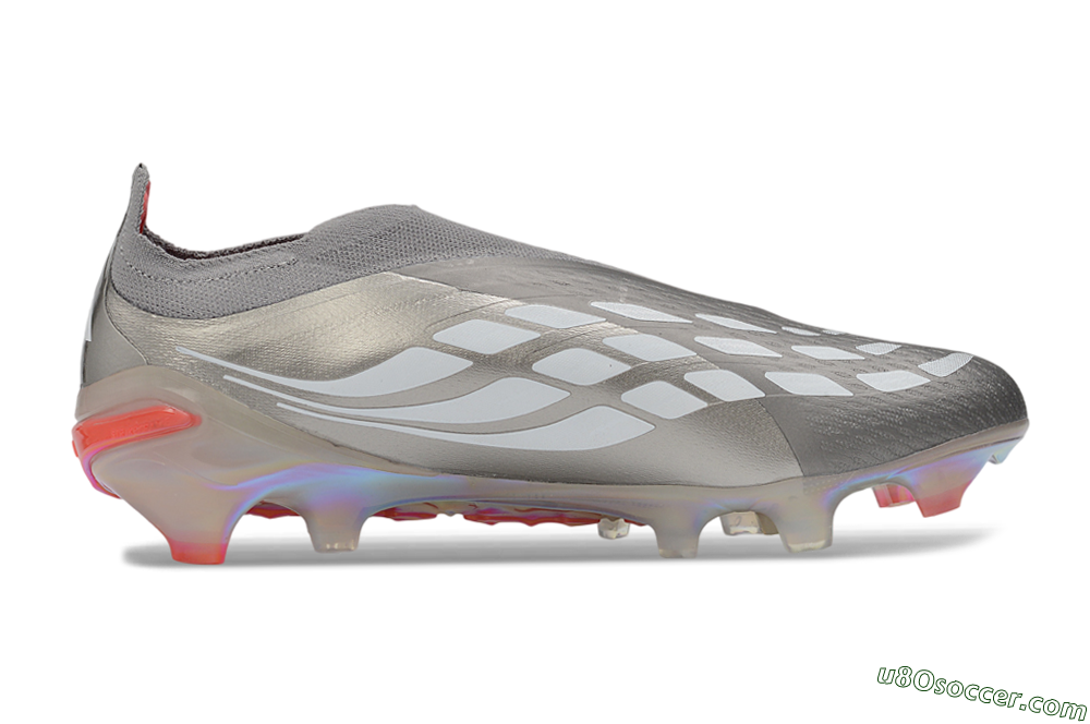 Adidas Predator 26 Elite Laceless FG Firm Ground Soccer Cleats - Gray/Supernova Silver/Red Flash 7