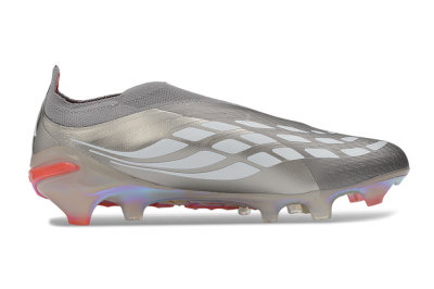 Adidas Predator 26 Elite Laceless FG Firm Ground Soccer Cleats - Gray/Supernova Silver/Red Flash