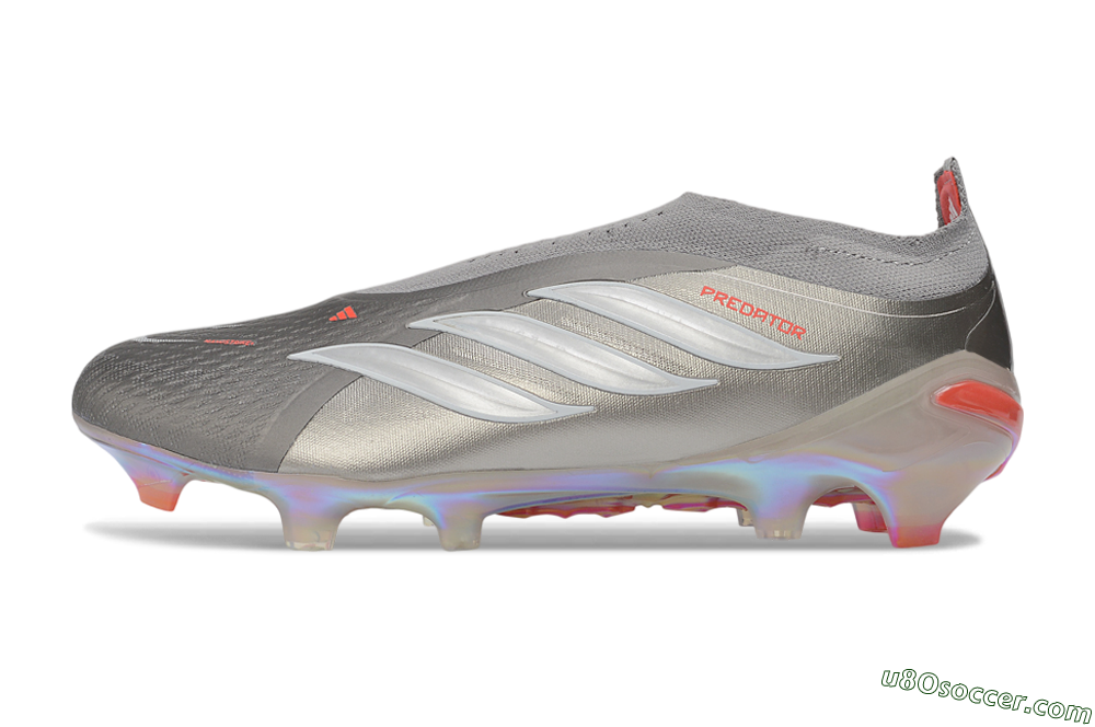 Adidas Predator 26 Elite Laceless FG Firm Ground Soccer Cleats - Gray/Supernova Silver/Red Flash 2