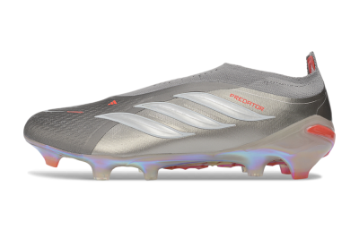Adidas Predator 26 Elite Laceless FG Firm Ground Soccer Cleats - Gray/Supernova Silver/Red Flash