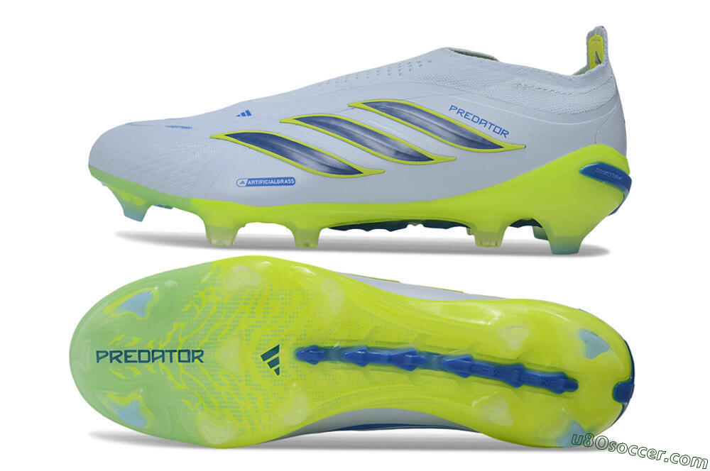 Adidas Predator 26 Elite Laceless FG Firm Ground Soccer Cleats - Grey/Neon Yellow/Blue 0