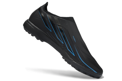 Adidas F50 Hyperfast Elite Laceless TF Artificial Turf Soccer Shoes - Black/Electric Blue/Shadow Gray