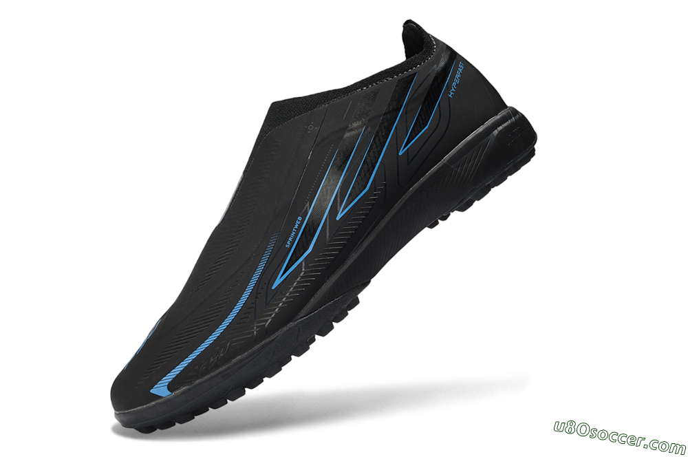 Adidas F50 Hyperfast Elite Laceless TF Artificial Turf Soccer Shoes - Black/Electric Blue/Shadow Gray 5