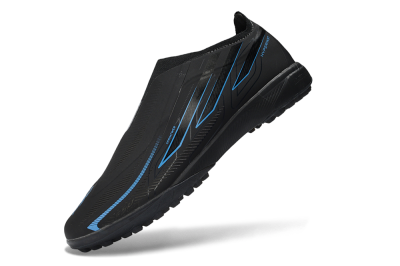 Adidas F50 Hyperfast Elite Laceless TF Artificial Turf Soccer Shoes - Black/Electric Blue/Shadow Gray