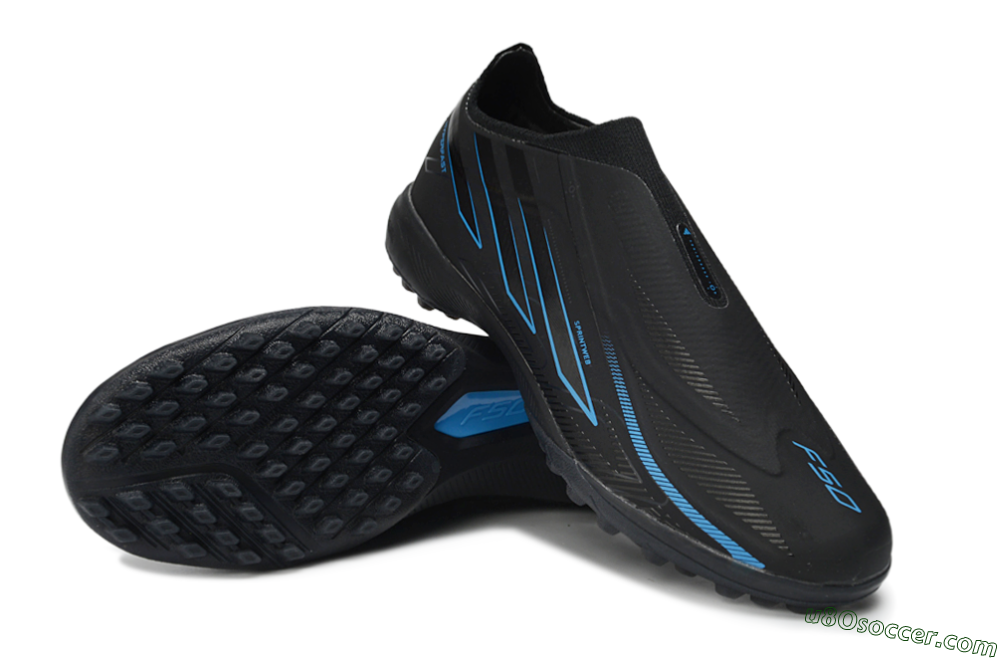 Adidas F50 Hyperfast Elite Laceless TF Artificial Turf Soccer Shoes - Black/Electric Blue/Shadow Gray 3