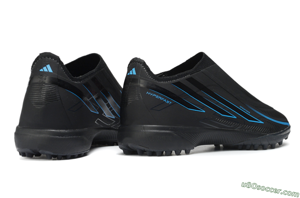 Adidas F50 Hyperfast Elite Laceless TF Artificial Turf Soccer Shoes - Black/Electric Blue/Shadow Gray 6