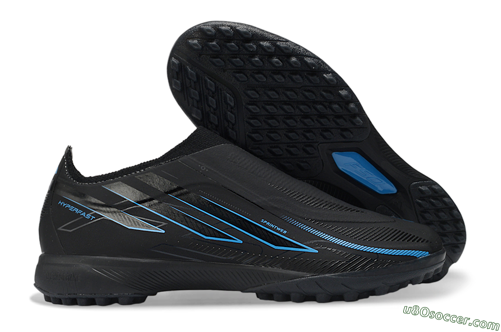Adidas F50 Hyperfast Elite Laceless TF Artificial Turf Soccer Shoes - Black/Electric Blue/Shadow Gray 1