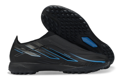 Adidas F50 Hyperfast Elite Laceless TF Artificial Turf Soccer Shoes - Black/Electric Blue/Shadow Gray