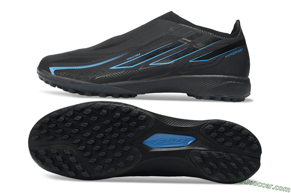 Adidas F50 Hyperfast Elite Laceless TF Artificial Turf Soccer Shoes - Black/Electric Blue/Shadow Gray 0
