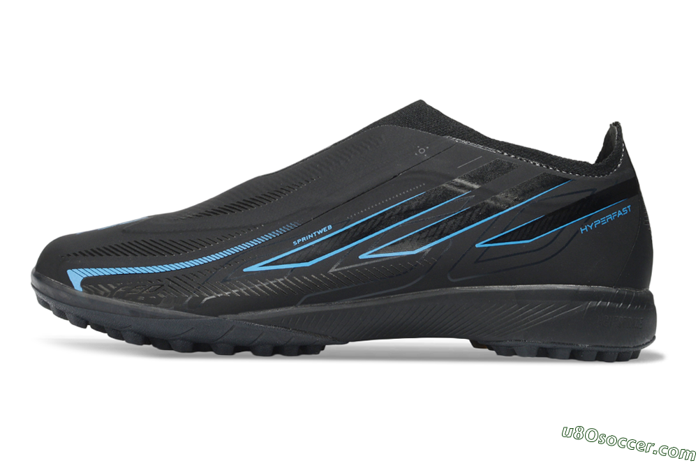 Adidas F50 Hyperfast Elite Laceless TF Artificial Turf Soccer Shoes - Black/Electric Blue/Shadow Gray 2