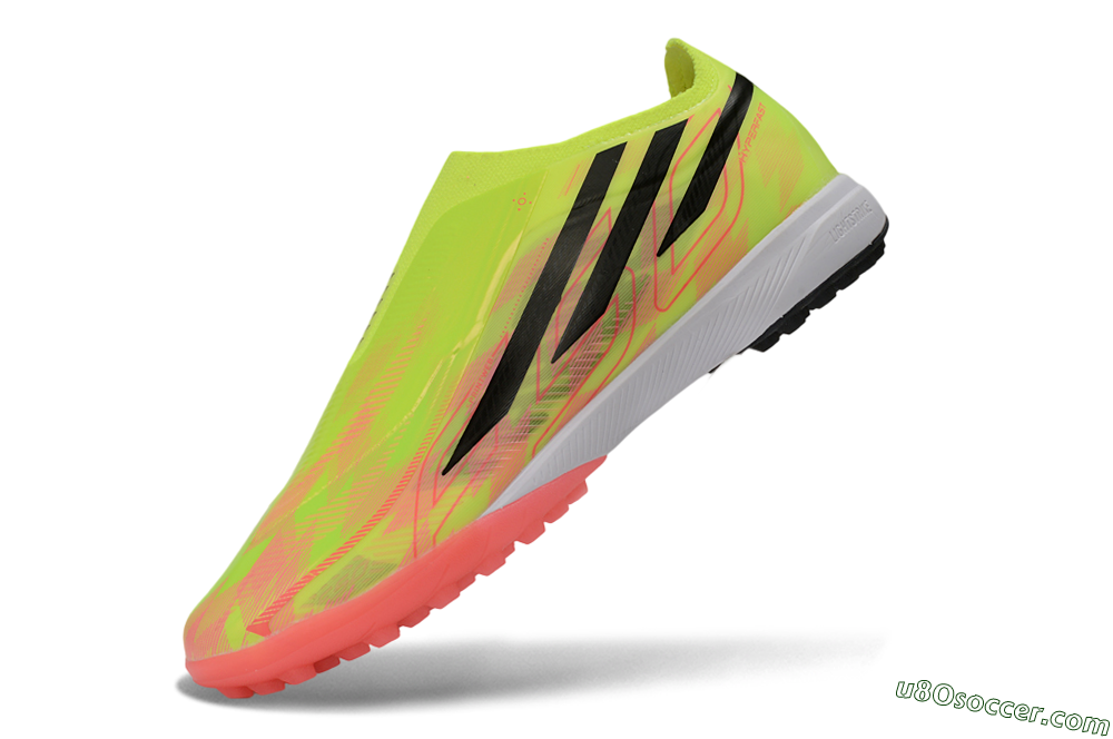 Adidas F50 Hyperfast Elite Laceless TF Artificial Turf Soccer Shoes - Yellow/Neon Green/Radiant Pink 5
