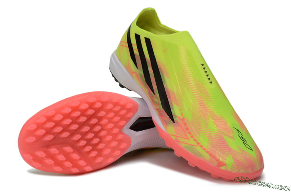 Adidas F50 Hyperfast Elite Laceless TF Artificial Turf Soccer Shoes - Yellow/Neon Green/Radiant Pink 3