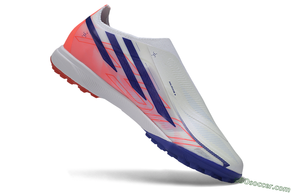 Adidas F50 Hyperfast Elite Laceless TF Artificial Turf Soccer Shoes - White/Vibrant Coral/Deep Blue 4
