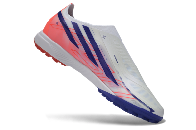 Adidas F50 Hyperfast Elite Laceless TF Artificial Turf Soccer Shoes - White/Vibrant Coral/Deep Blue