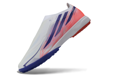 Adidas F50 Hyperfast Elite Laceless TF Artificial Turf Soccer Shoes - White/Vibrant Coral/Deep Blue