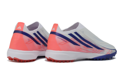 Adidas F50 Hyperfast Elite Laceless TF Artificial Turf Soccer Shoes - White/Vibrant Coral/Deep Blue