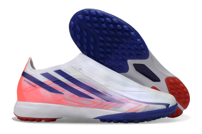 Adidas F50 Hyperfast Elite Laceless TF Artificial Turf Soccer Shoes - White/Vibrant Coral/Deep Blue