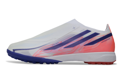 Adidas F50 Hyperfast Elite Laceless TF Artificial Turf Soccer Shoes - White/Vibrant Coral/Deep Blue