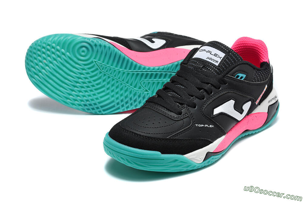 Joma Top Flex IC Indoor & Futsal Soccer Shoes - Black/Electric Turquoise/Hot Pink 3