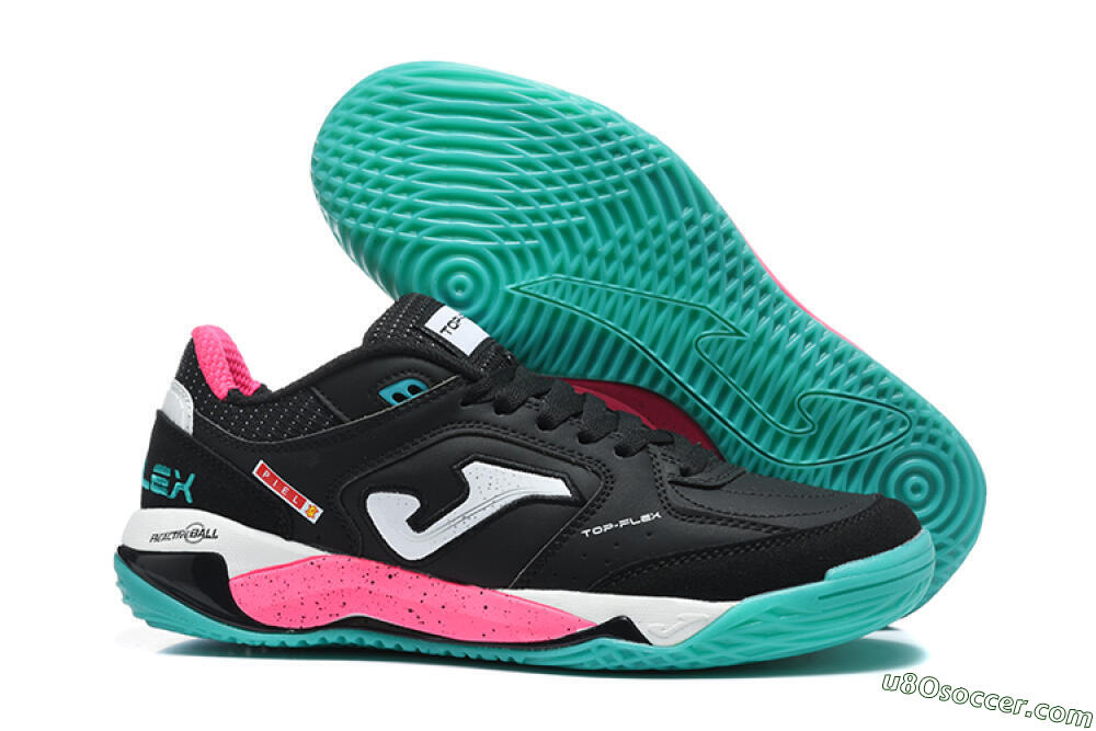 Joma Top Flex IC Indoor & Futsal Soccer Shoes - Black/Electric Turquoise/Hot Pink 1