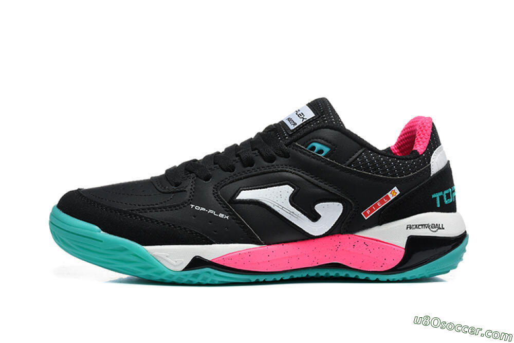 Joma Top Flex IC Indoor & Futsal Soccer Shoes - Black/Electric Turquoise/Hot Pink 2