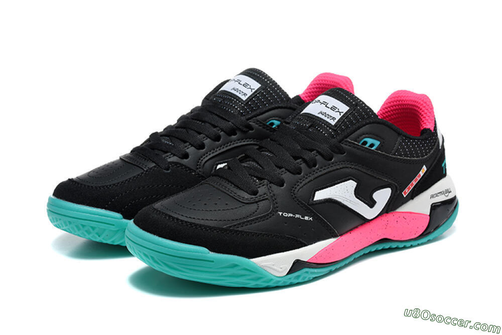 Joma Top Flex IC Indoor & Futsal Soccer Shoes - Black/Electric Turquoise/Hot Pink 5